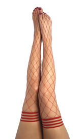 Kixies Claudia Large Diamond Fishnet Thigh Highs Size D Red Hosiery